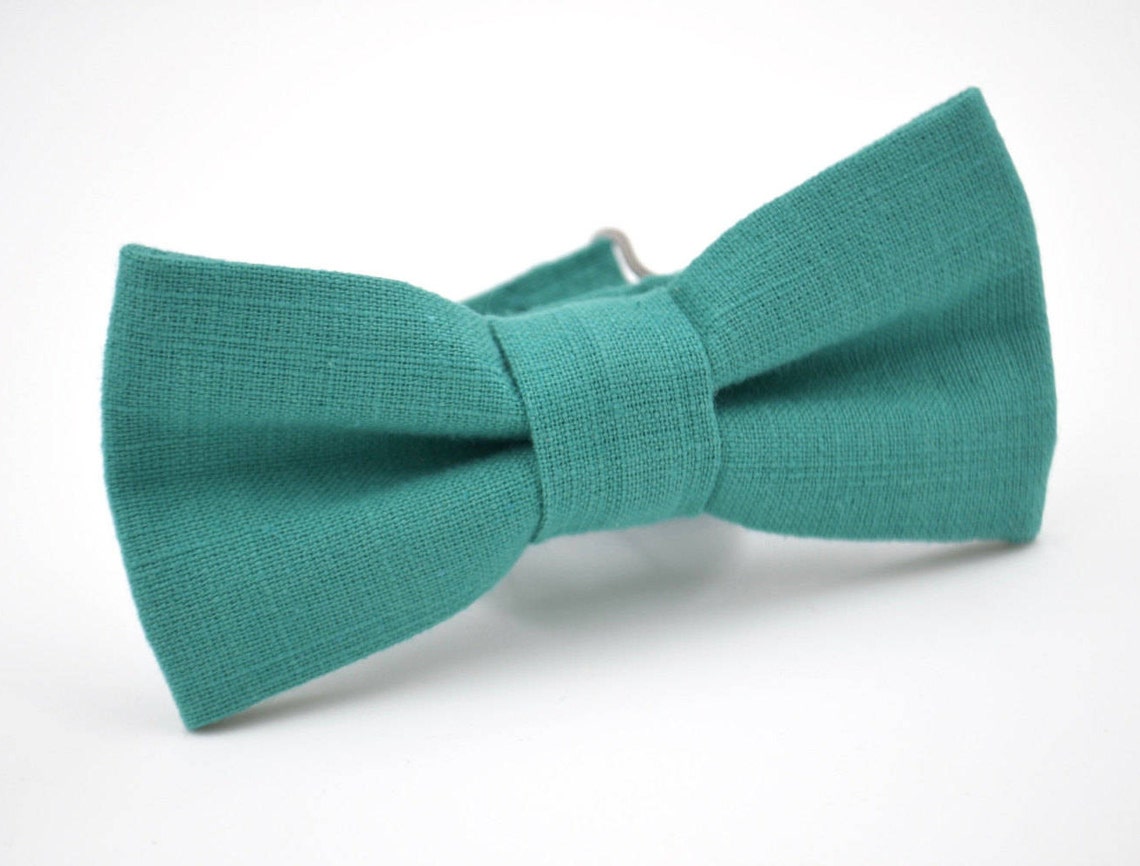 Boys Bowtie in Teal Linen Turquoise Bow Tie Boys Teal Bow Etsy