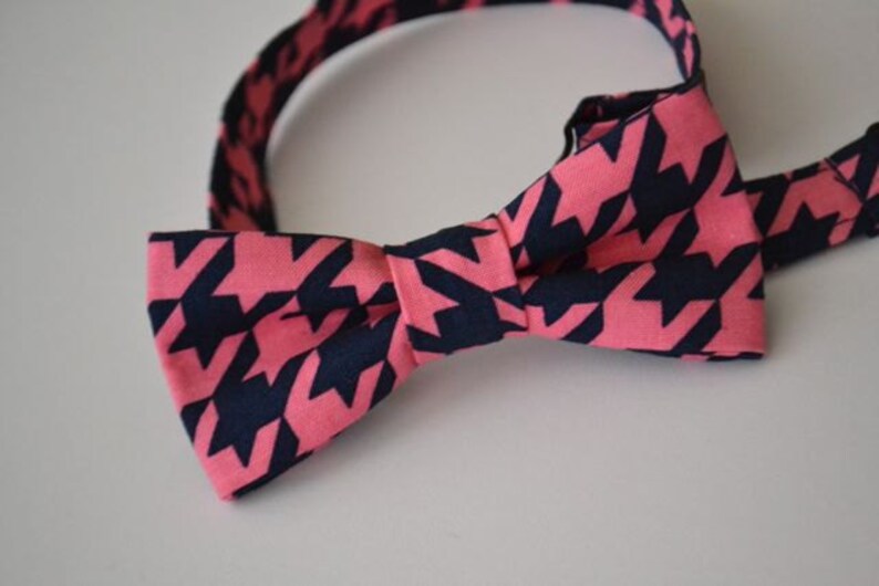 Children's Bow Tie in Navy Blue and Pink Houndstooth Etsy