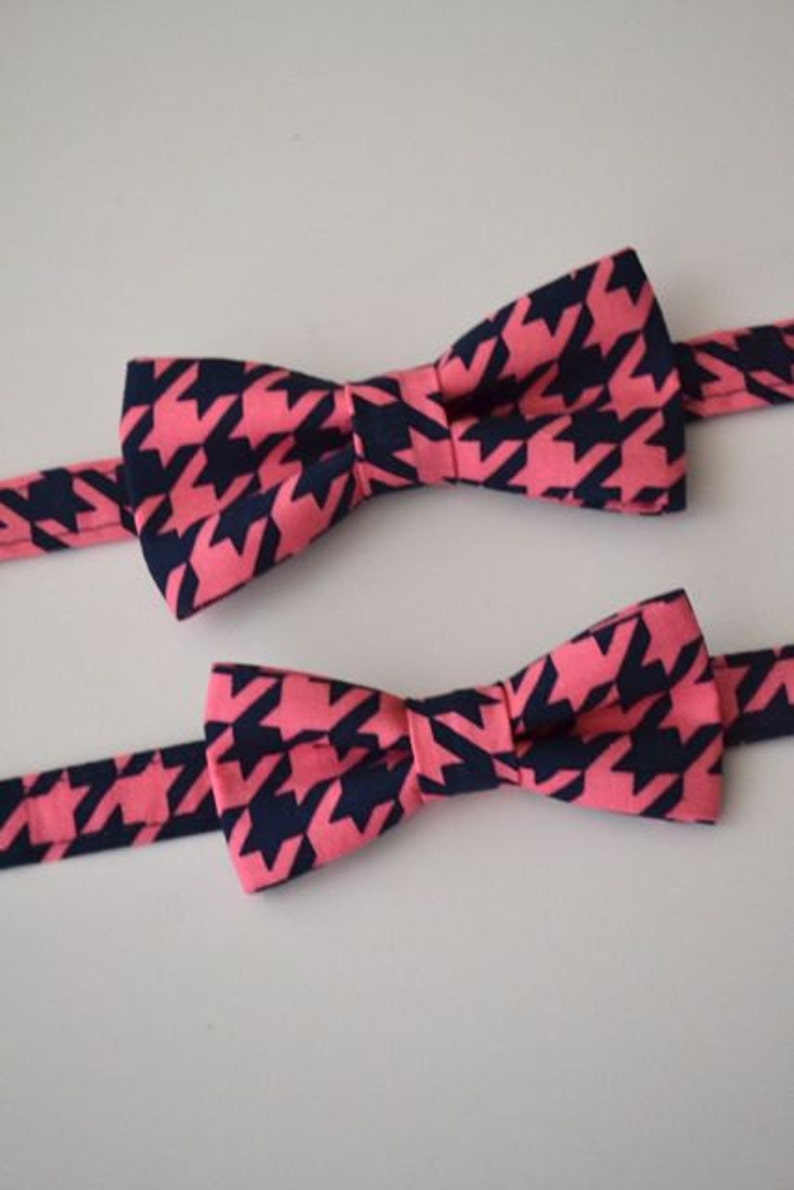 Children's Bow Tie in Navy Blue and Pink Houndstooth Etsy