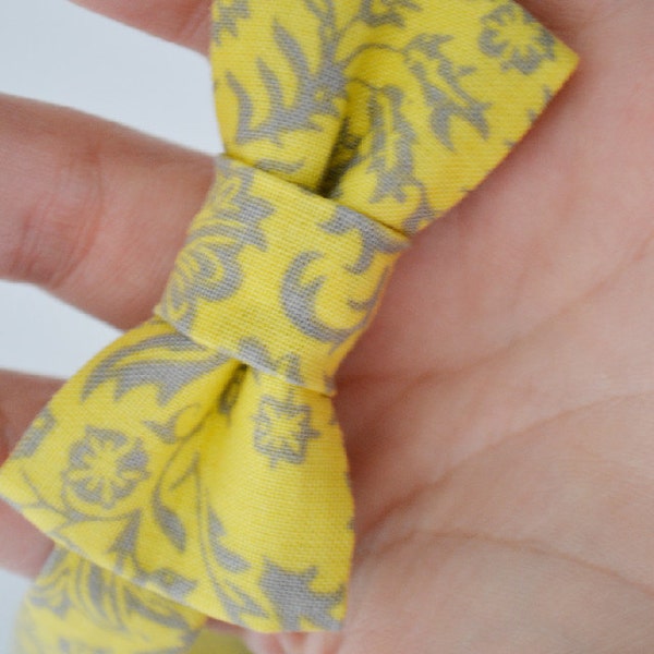 Bowtie For Baby- Gray and Yellow Damask