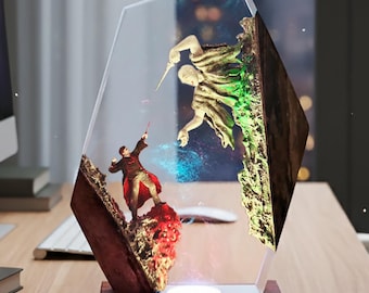 Boy Wizard vs Dark Lord Resin Lamp: Handmade Fantasy Decor
