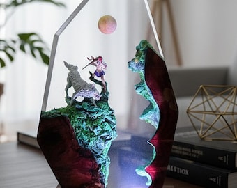 Mo.non.oke Hime-hartslampa, Ghibli-inspirerad nattlampa, handgjord heminredning, present till henne, julklappar