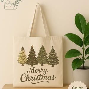Christmas Trees Cotton Canvas Tote Bag, Holiday Market Bag