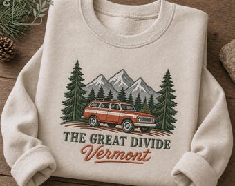 Embroidered Vermont Sweatshirt, Mountain Adventure Crewneck, Retro Camping Nature Shirt, Outdoorsy Road Trip Gift