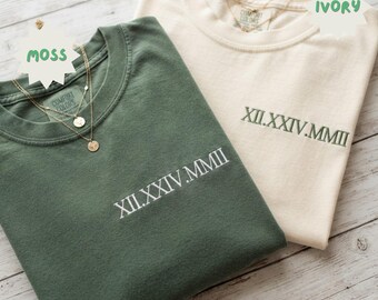 Embroidered Roman Numeral Wedding Date Comfort Colors® Shirt, Personalized Anniversary Sweatshirt, Custom Date Shirt, Couple Wedding Gift