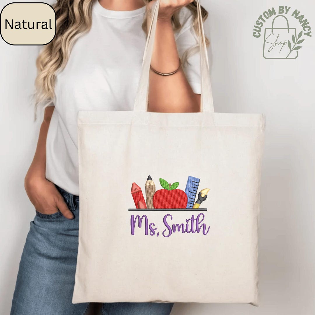 Custom Embroidered Personalized Teacher Tote Bag, Teacher Tote Bag ...