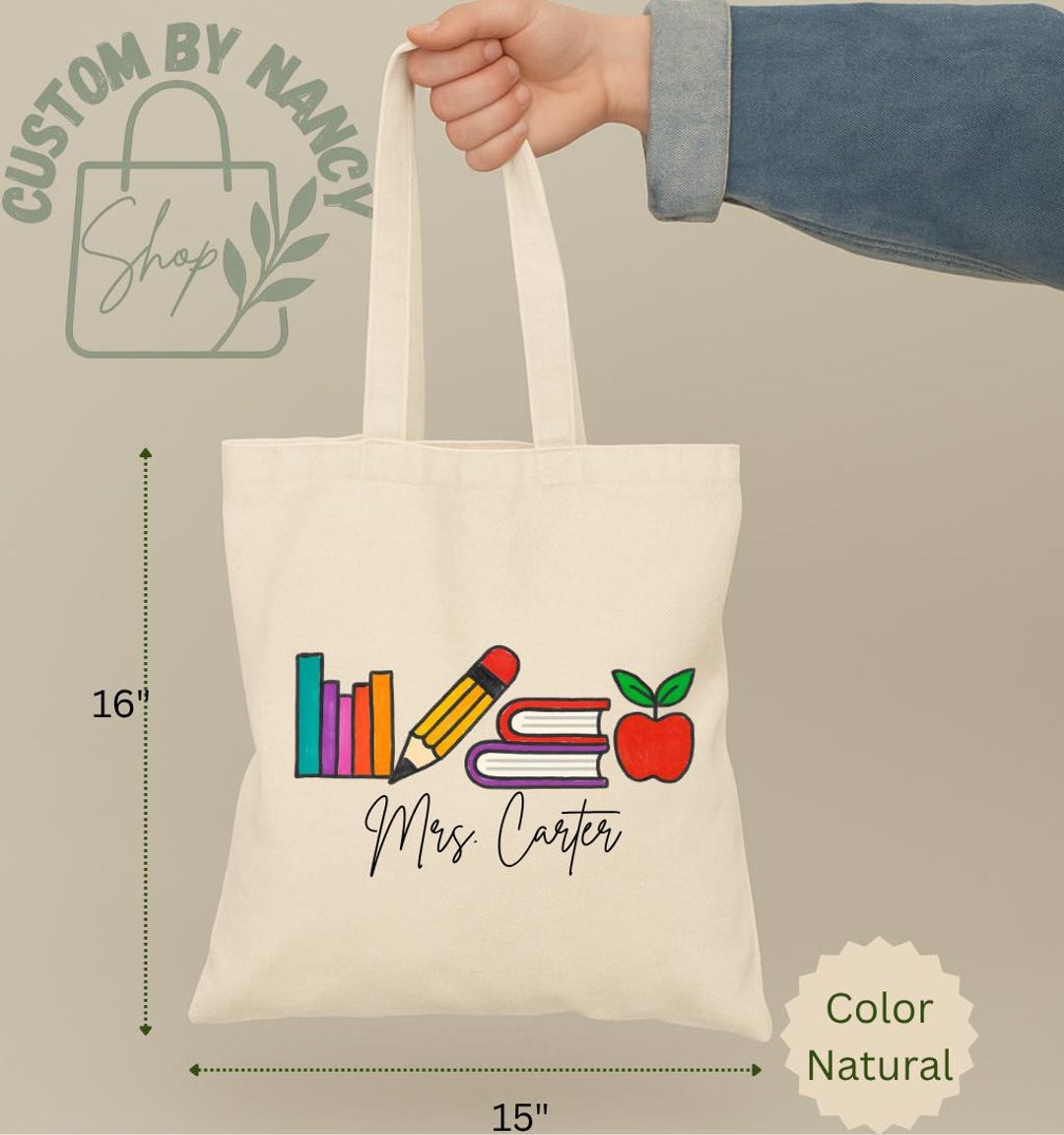 Personalized Teacher Tote Bag, School Icon, Custom Name - Etsy
