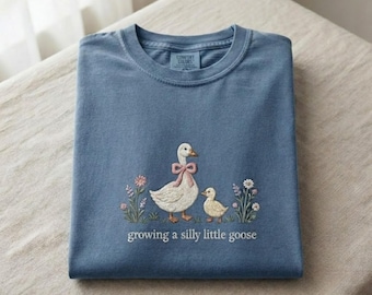Embroidered Growing a Silly Little Goose Sweatshirt, Mama Goose Pregnancy Shirt, New Mom Gift, Cute Expecting Mom Announcement Tee