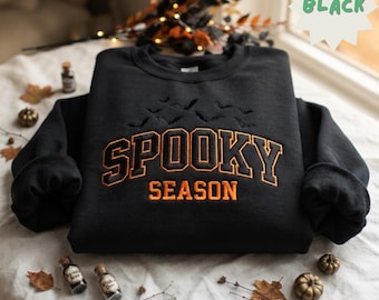 Embroidered Spooky Season Sweatshirt, Halloween Varsity Bats Crewneck, Retro Cozy Fall Shirt, Halloween Gifts