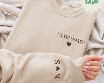 Embroidered Roman Numeral Wedding Date Sweatshirt, Personalized Anniversary Crewneck, Custom Date Shirt, Couple Gift, Newlywed Wedding Gift