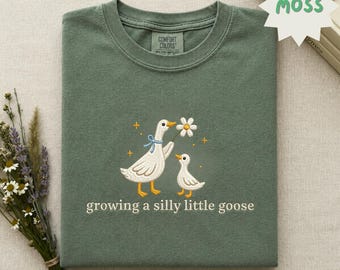 Embroidered Growing a Silly Little Goose Comfort Colors Shirt, Mama Goose Pregnancy Shirt, New Mom Gift, Cute Expecting Mom Announcement Tee