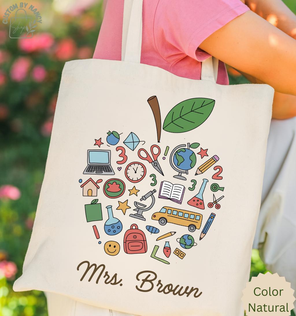 Personalized Teacher Name Tote Bag, Custom Teacher Tote, Teacher Gift ...
