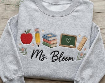 Personalized Teacher Embroidered Sweatshirt, Back To School Crewneck, Custom Teacher Name Shirt Gift