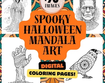 Spooky Halloween Mandala Art - Digital Coloring Pages for Adults & Kids - Printable Halloween Designs, Relaxing Mandalas, Instant Download
