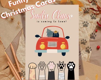 Funny Cat Christmas Cards Digital Download – Set of 12 Printable A6 Greeting Cards – Save Time & Surprise with Style