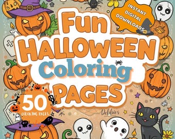 Printable Halloween Coloring Pages | 50 Spooky and Cute Sheets for Kids and  Adults | Digital PDF Coloring Book A4/Square