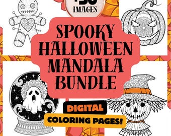 Halloween Mandala Coloring Bundle - 30+ Spooky Digital Pages - Printable Mandala Art for Kids & Adults - Instant Download