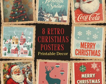 Retro Christmas Posters – Vintage Holiday Wall Art Set, Mid Century Xmas Printable Decor