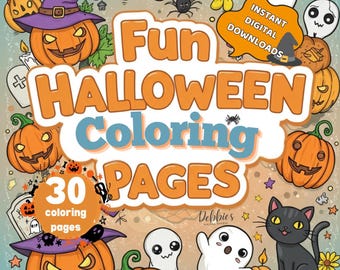 Printable Halloween Coloring Pages | 30 Spooky and Cute Sheets for Kids and  Adults | Digital PDF Coloring Book A4/Square bundle image