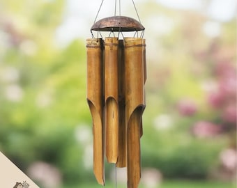 Bamboo Wind Chimes Outdoor - 5 Tube Single Row Garden Decor 23 Inches, Soothing Natural Sounds