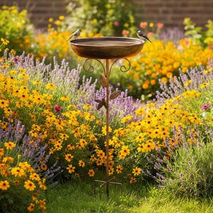 Iron Bird Bath & Bird Feeder – Vintage Standing Garden Birdbath