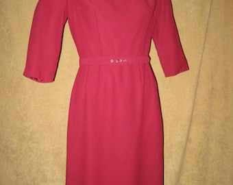 Vintage 50s 60s Wiggle Dress Red Crepe Handmade S
