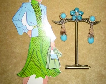 Vintage 70s Avon Starburst Faux Turquoise Dangle Earrings