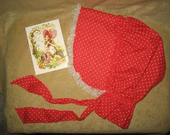 Vintage 70s Sun Bonnet Cotton Lace Trim