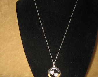 Vintage Sterling Dainty Circle Pendant Necklace Mother Daughter Friends CZ Hearts