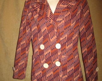 Vintage 60s 70 Womens Neospun Jersey Acrylic Jacket Mod Geometric