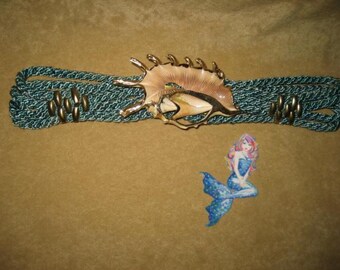 Vintage 80s Rope Belt Seashell Metal Accents