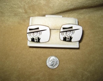 Vintage 60s Cuff Links Enamel Cartoon or Comic Character