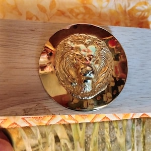 Vintage Lion Leo Raised Design Lions Head Goldtone Belt Buckle