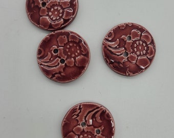 4 Dark Red Ceramic Buttons