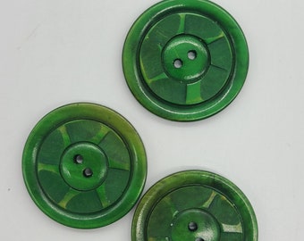 3 Green Vintage Buttons