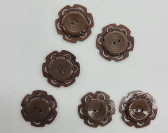 6 Dark Taupe Vintage Buttons