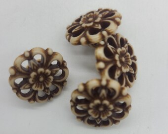 4 Cream and Brown Vintage Buttons