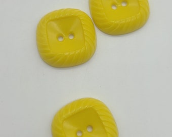 3 Yellow Vintage Buttons