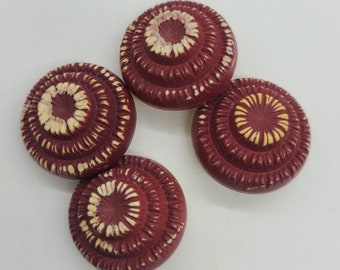 4 Dark Red Vintage Buttons