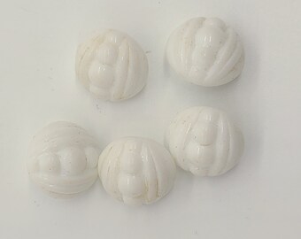 5 Vintage White Glass Buttons