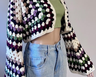 Bell Sleeve Granny Hexagon Cardigan