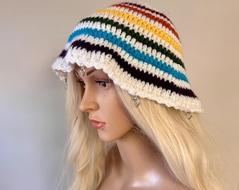 Crochet Rainbow Bucket Hat