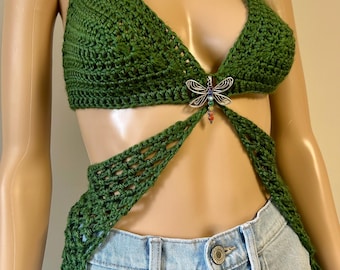 Strappy Green Dragonfly Crochet Top