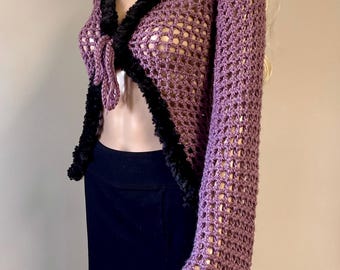 Crochet Fur Trim Cardigan