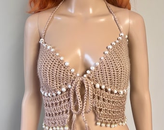 Pearl Trim Crochet Crop Top
