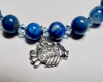 Denim lapis fish charm bracelet: charity donation