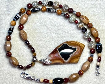 Agate, jasper & sterling silver pendant necklace: CHARITY DONATION