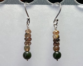Nephrite jade , andalusite & sterling silver earrings: CHARITY DONATION