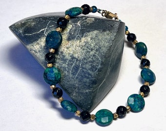 Azurite, black onyx, gold vermeil and gold fill bracelet: charity donation