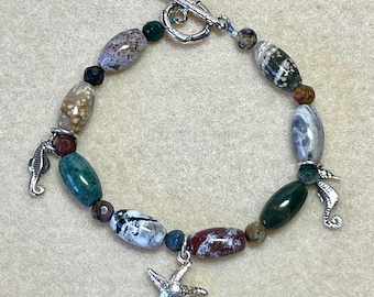 Beach Day - ocean jasper & sterling silver charm bracelet: CHARITY DONATION